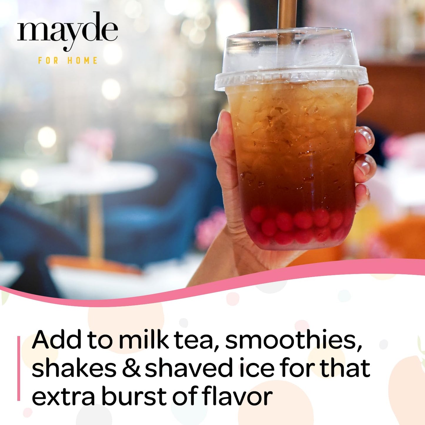 Mayde Popping Boba Pearls for Drinks, Desserts, & Breakfast Bowls, Pomegranate Flavor, 490 grams