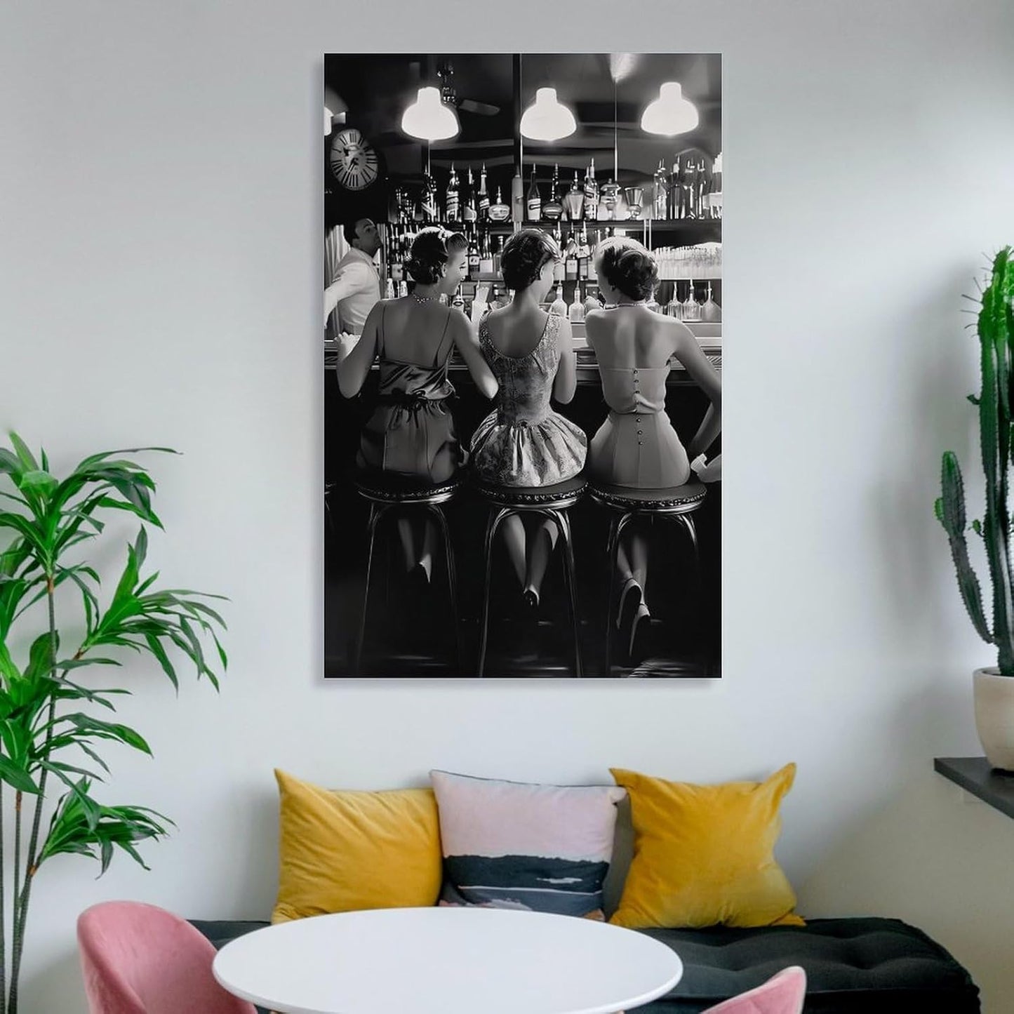 Vintage Black And White Posters Trendy Women Drink Cocktail Wall Art Funky Girly Room Decor Retro Alcohol Canvas Prints Posters Three Friends Pictures 24x36inch(60x90cm)