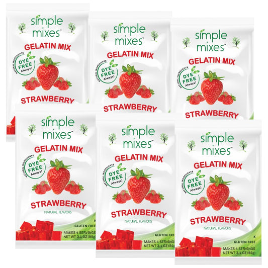 Simple Mixes Natural Gelatin Dessert, Strawberry, Healthy Snack, Dye-Free, No Gluten or Fat, Kosher, 6 Pack