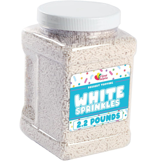 White Sprinkles - 2.2 LB - Patriotic Toppings - Bridal Jimmies for Cake Decorating, Ice Cream, Cookies, Cupcakes, Cake Pops