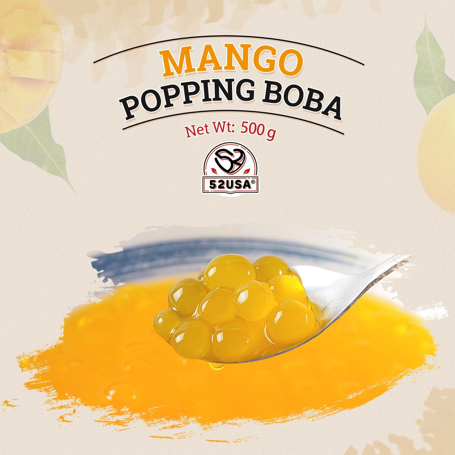 52USA Mango Popping Boba (1000g), Popping Pearls for Bubble Tea, Beverages, Sweets, Ice Cream, Shakes, Desserts & Smoothies Topping, 1.1 Pound (Pack of 2)