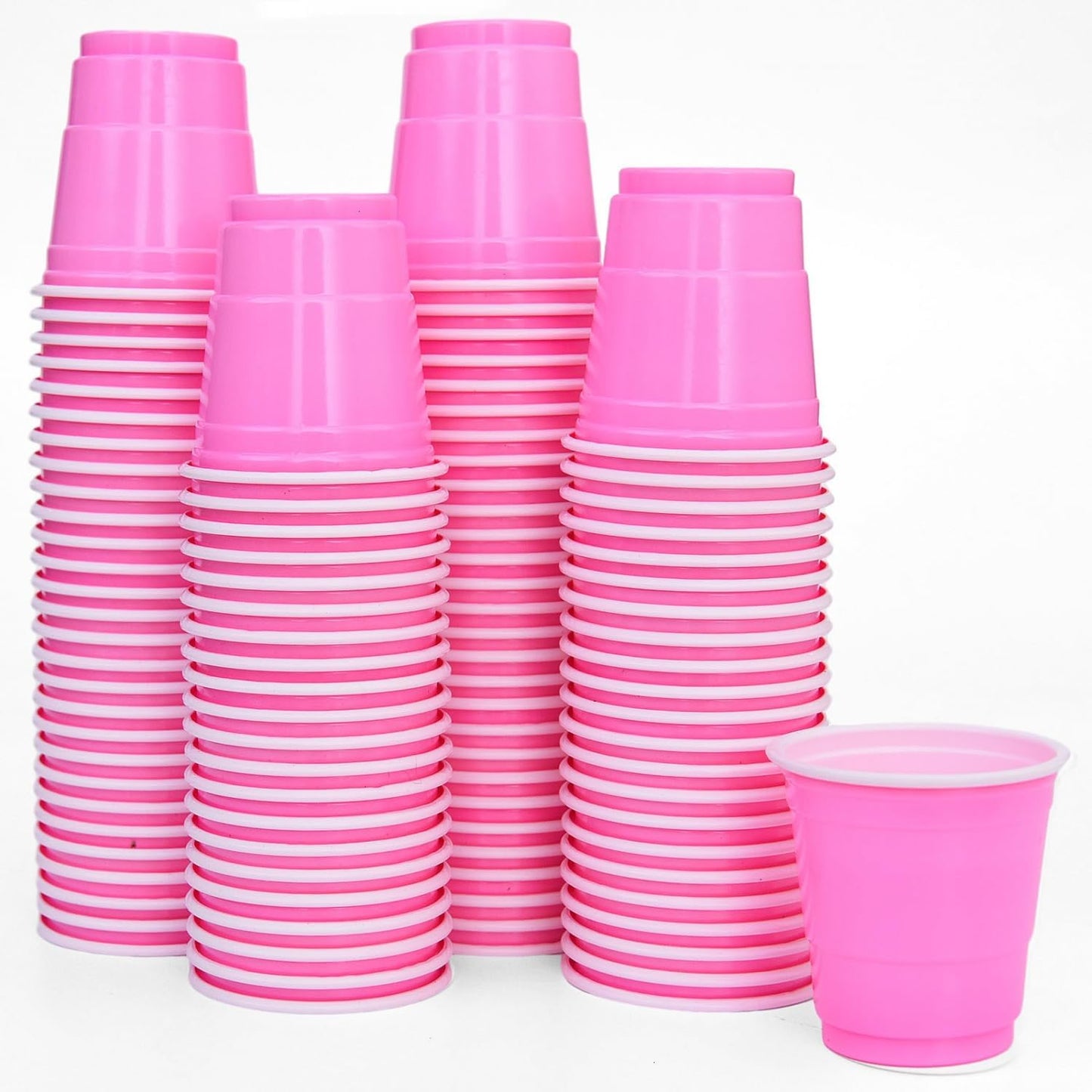 100 Pcs Pink Plastic Shot Cups, Disposable Shot Glasses 2 oz Plastic Mini Cups for Birthday, Bachelorette Party, Tasting Serving, Jello Shots, Baby Shower, Parties Favor & Supplies
