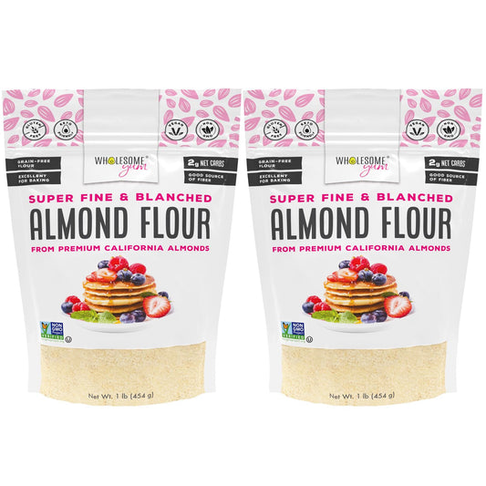 Wholesome Yum Premium Fine Blanched Almond Flour For Baking & More (16 oz / 1 lb) - Low Carb, Gluten Free, Non GMO, Keto Friendly Flour Substitute With Ground Almonds (Pack of 2)
