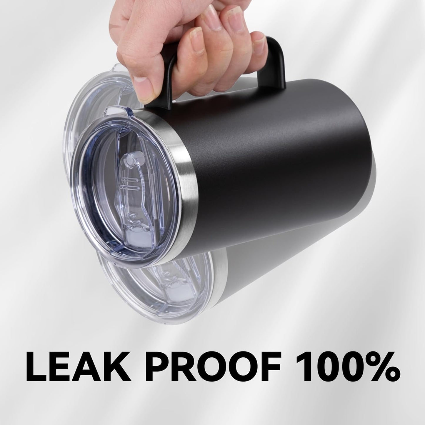 DOMICARE 24oz Mug with Handle and Lid, Stainless Steel Coffee Mug, Reusable Insulated Cup, Travel Mug with Handle, Double Wall Vacuum Coffee Tumbler for Men and Women, Black, Pack 1