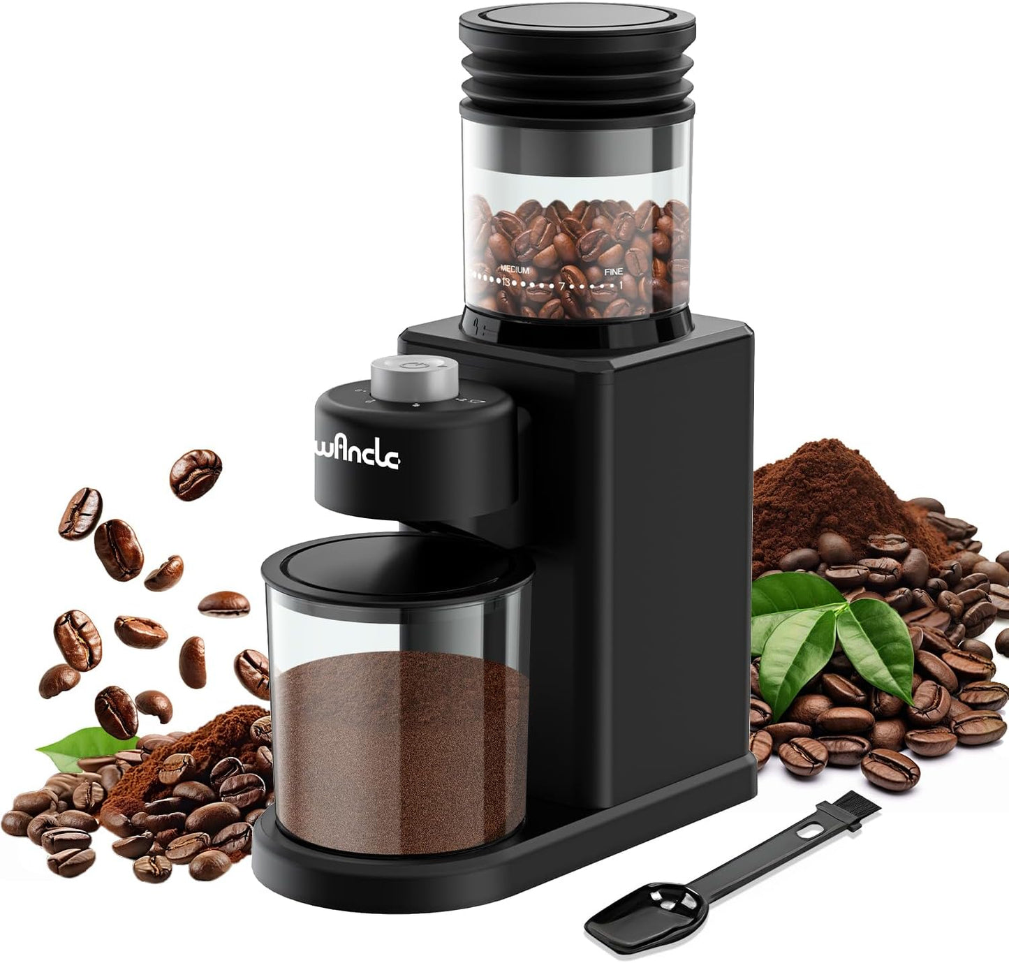 Wancle Coffee Grinder, Electric Conical Burr Coffee Bean Grinder, 25 Grind Settings-Adjustable for Espresso French Press Drip, 2-12 Cup Capacity, Low Noise, 80g Bean Capacity (Expandable to 120g)