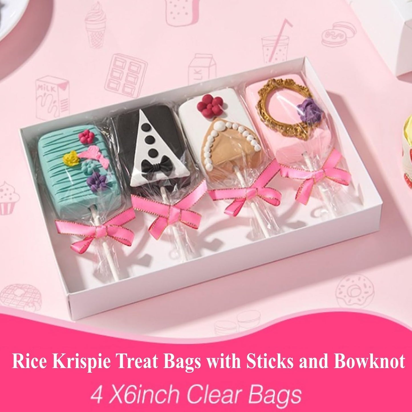 200 Pcs 4x6 Inch Clear Rice Krispie Treat Bags - Rice Kit Cakesicle Bags for Marshmallow, Macaron Pop, Candy, Apple Cookies, Cake Ore Pop Packaging (Individually Wrapped)