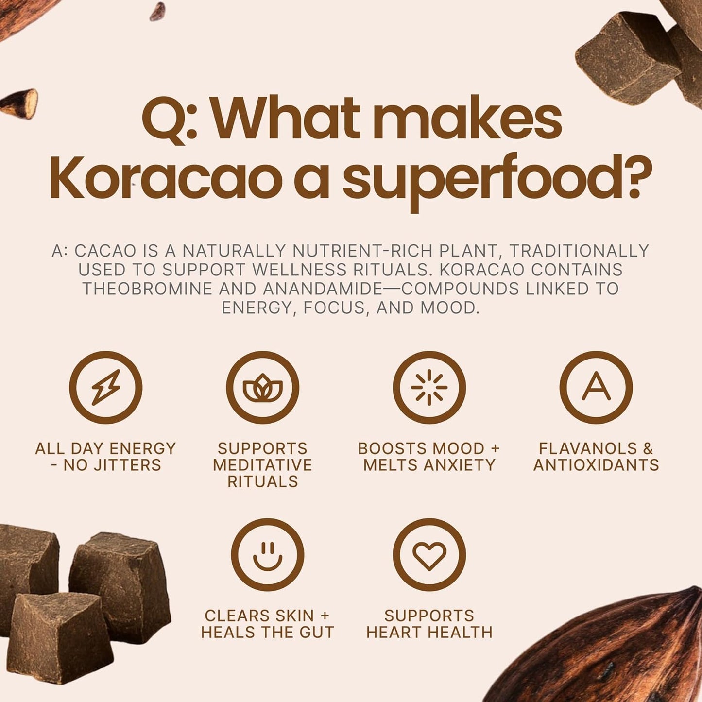 KORACAO Sustainably Harvested Cacao | Ideal Superfood for Everyday Bliss | Ceremonial Grade Cacao | Enhance Your Spiritual Journey with Ancient Superfood Delight - 1 Pound