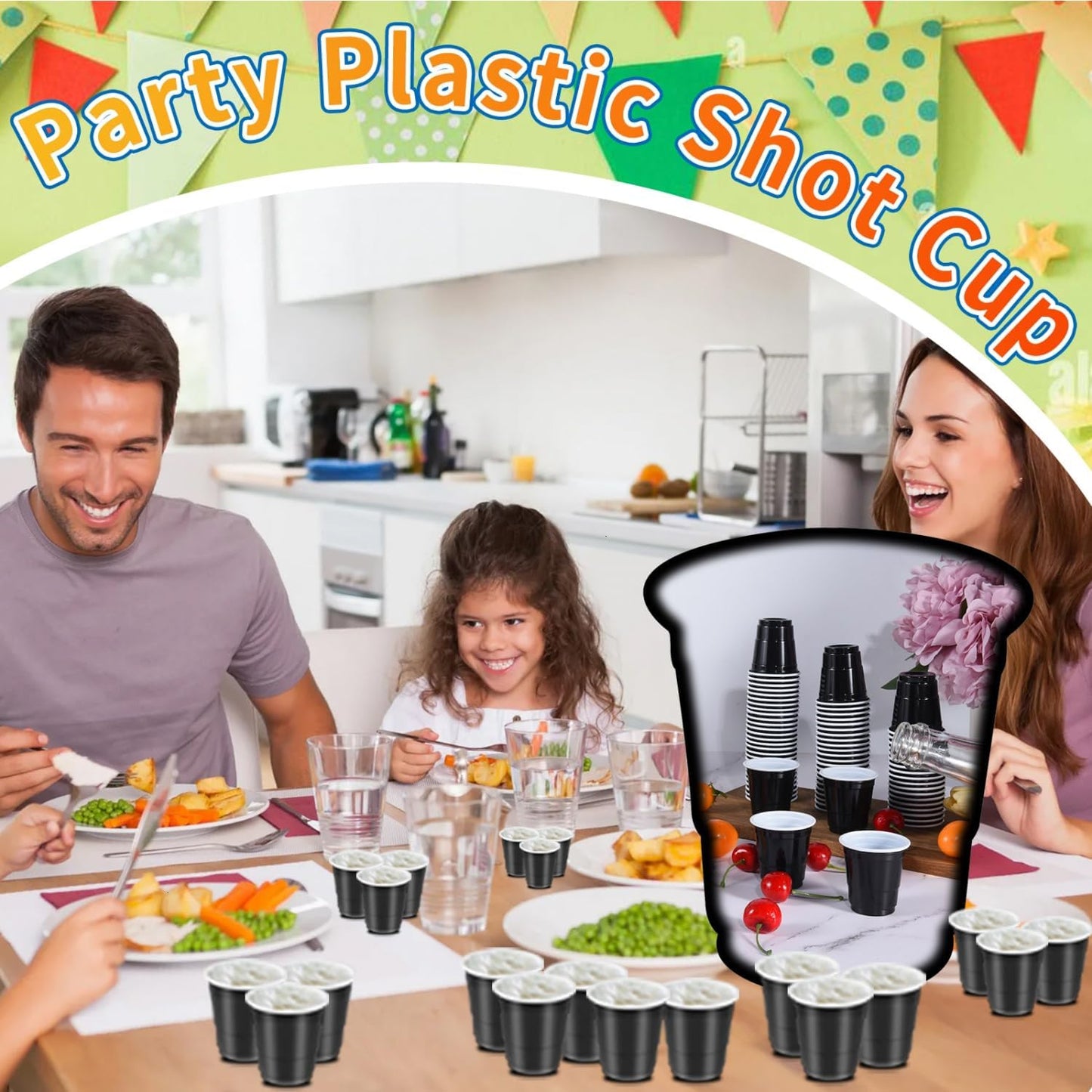 100 Pack 2 oz Plastic Shot Cups Disposable, Mini Disposable Shot Glasses Jello Shot Cups, 2 oz Party Cups for Wedding, Party Favor, Beer Taste Serving, Snacks, Tastings (Black)