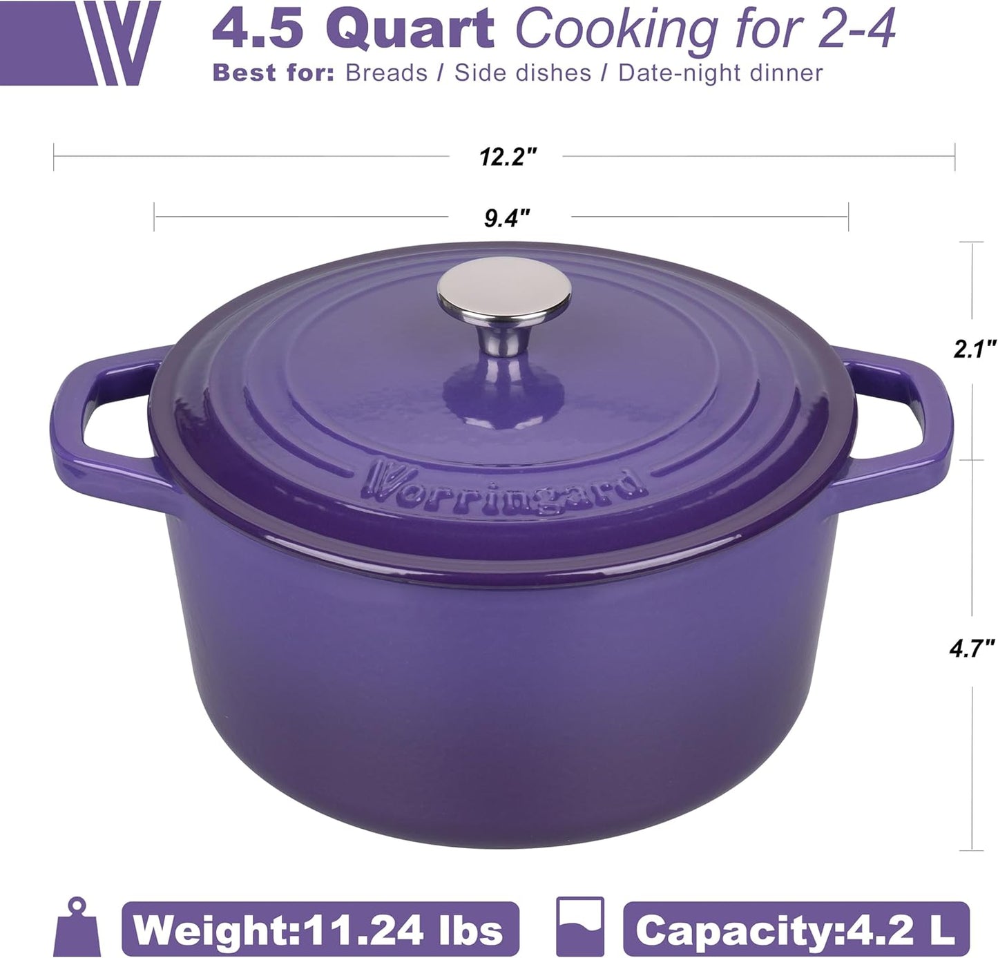 Enameled Cast Iron Dutch Oven Pot with Lid, for Bread Baking, Round Bread Oven- include Sourdough Bread Baking Supplies Set, 4.5QT, Purple