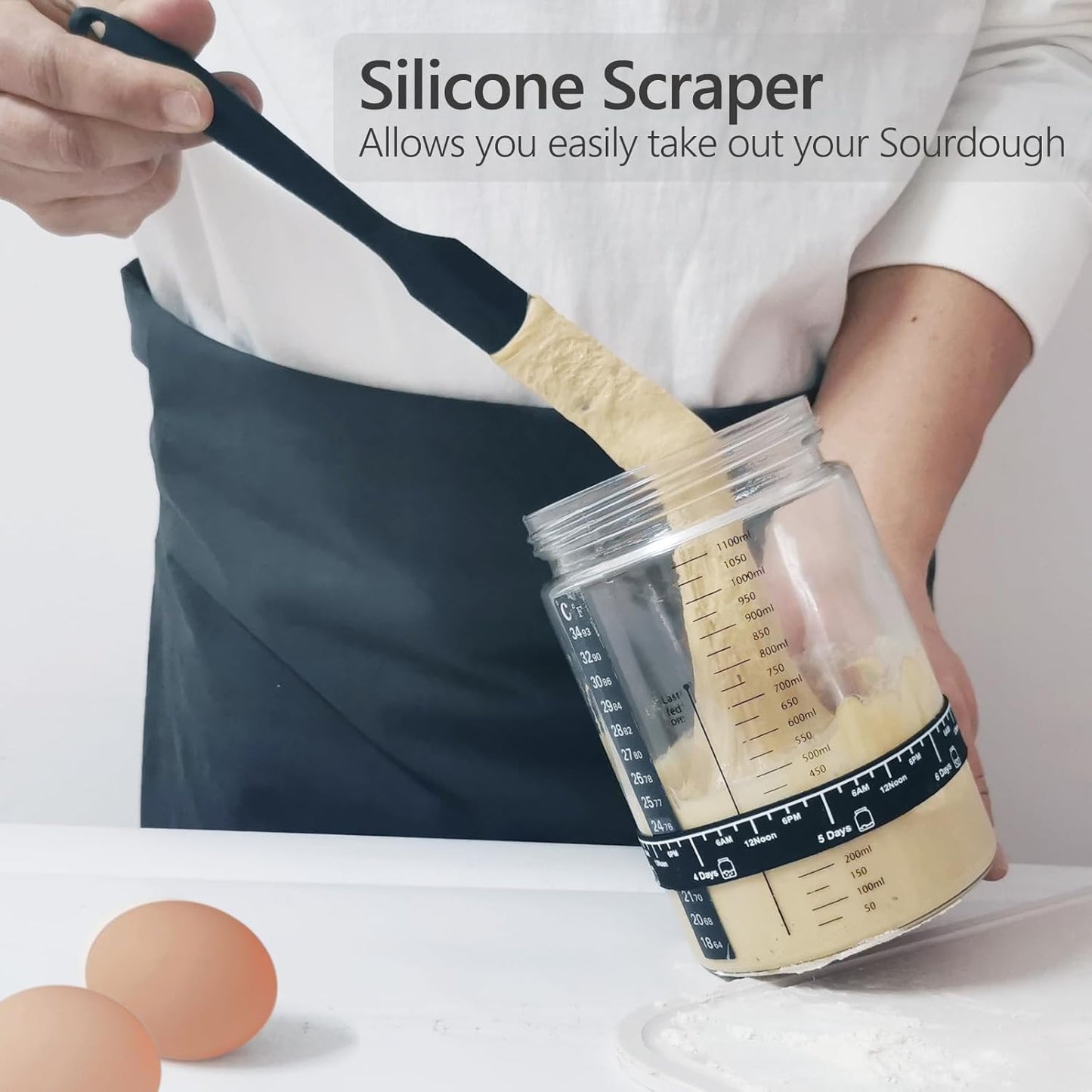 Sourdough Starter Kit -40oz Thick Glass Sourdough Starter Jar Sour Dough Container for Bread Baking Includes Guide Sourdough Container Perfect Sourdough Bread Baking Gift for Home Bakers (1-pack)