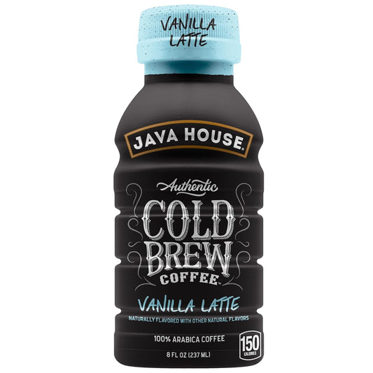 Java House Cold Brew Coffee, 6 Pack of 8oz Bottles, Ready to Drink Instant Cold & Iced Coffee (Vanilla Latte)