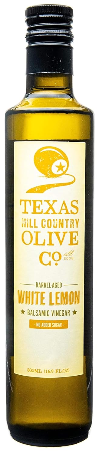 White Lemon Balsamic Vinegar - Gourmet Barrel Aged Infused Balsamic Vinegar - Great for Dressing Dipping Glazing - No Artificial Flavors or Added Sugar - Made in Texas (16.9 oz)