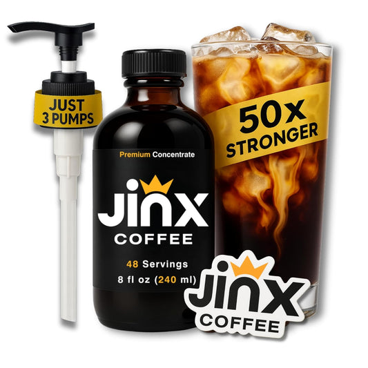 Jinx Coffee Concentrate – 50x Stronger Cold Brew Coffee | Strong Caffeine Concentrated Liquid, Perfect for Instant Hot or Iced Coffees, Cold Brew Concentrate, Hot Drinks, and Instant Espresso | 48 Servings of Premium Concentrated Coffee