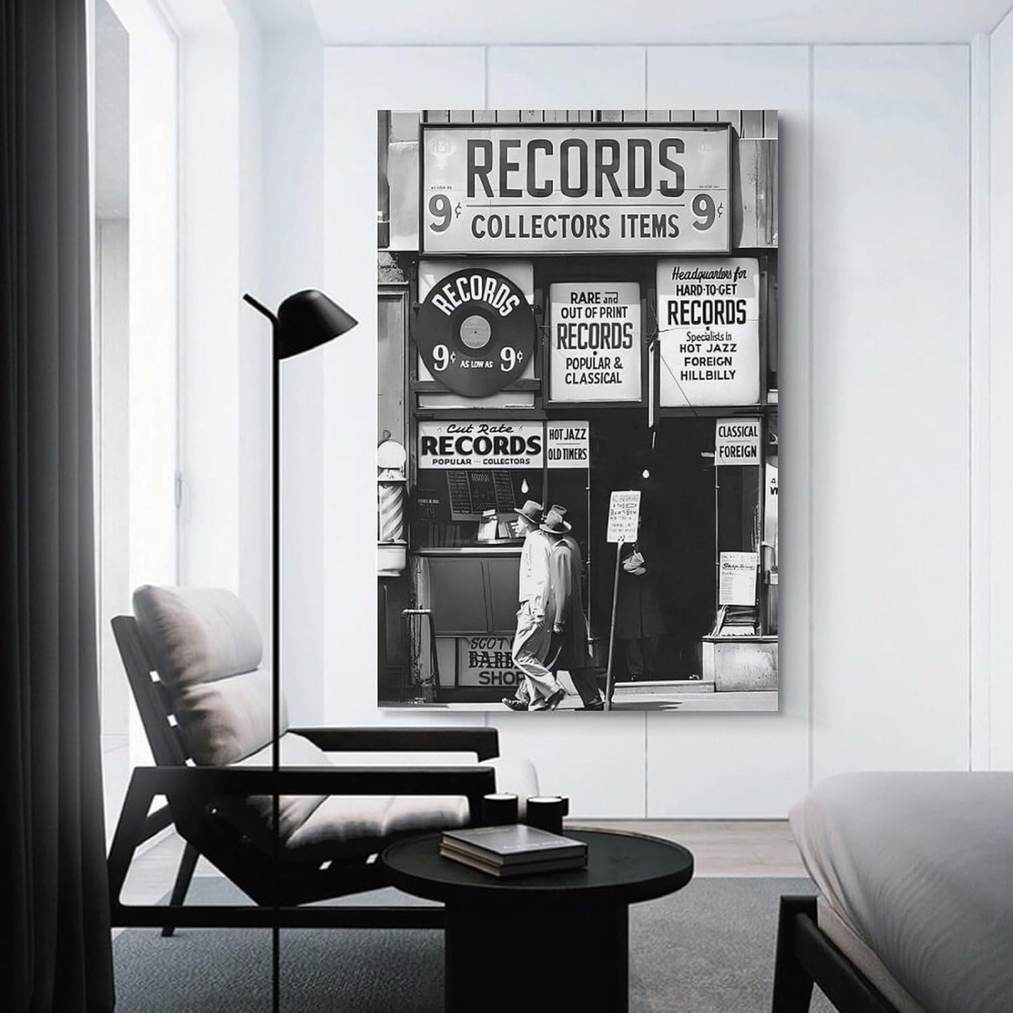 Fashion Black And White Photography Wall Art Vintage Preppy Record Shop Poster Retro Trendy Music Art Aesthetic Canvas Print for Music Lovers Gifts 24x36inch(60x90cm)