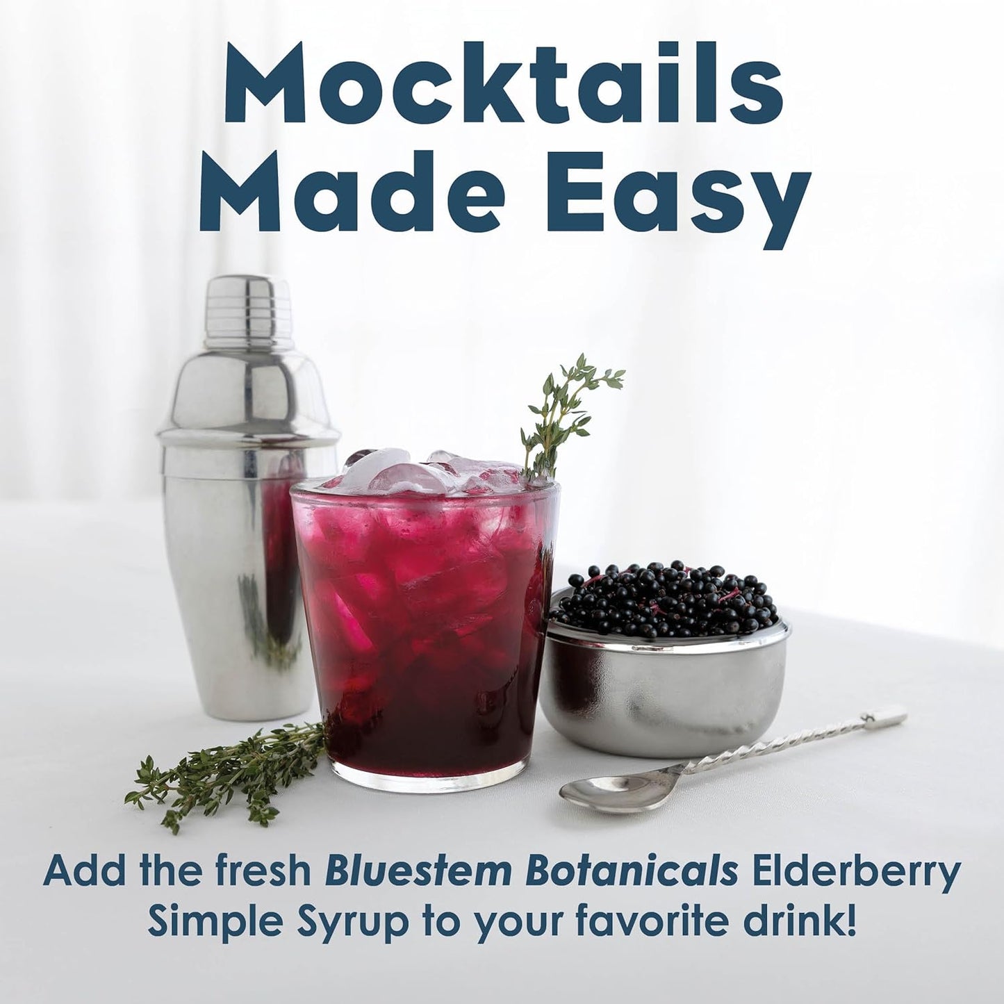 Bluestem Botanicals Organic Elderberry Simple Syrup, 8 oz, Cocktail and Mocktail Mixer for Drinks, Non-Alcoholic