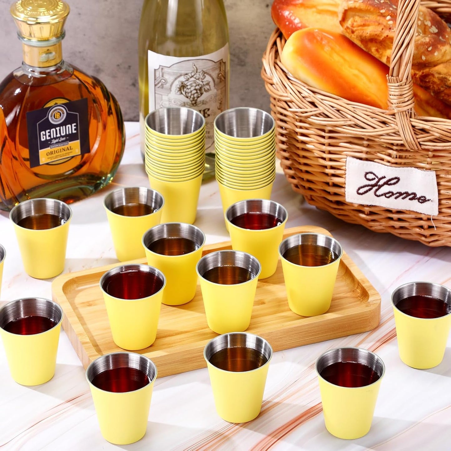 Lallisa 100 Pcs 2 oz Stainless Steel Shot Glasses Metal Cups Small Unbreakable Shot Glass for Espresso Whiskey Bar Home Restaurant Camping Barware Gift (Gold)