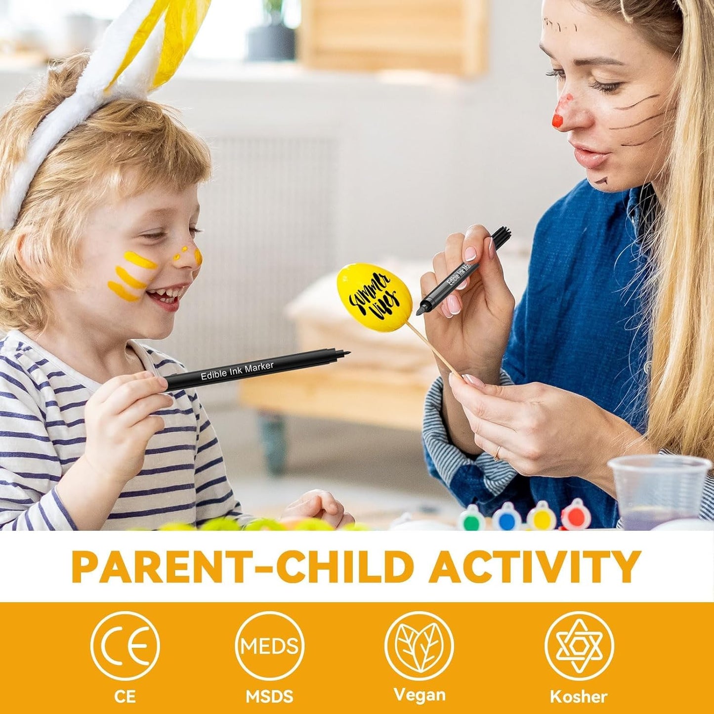 Edible Markers for Cookie Decorating, Food Coloring Marker, Upgrade Double Side Food Grade Pens for Decorating Fondant Cakes, Easter Eggs, Macaron, Frosting (3 Black Count（Pack of 1))