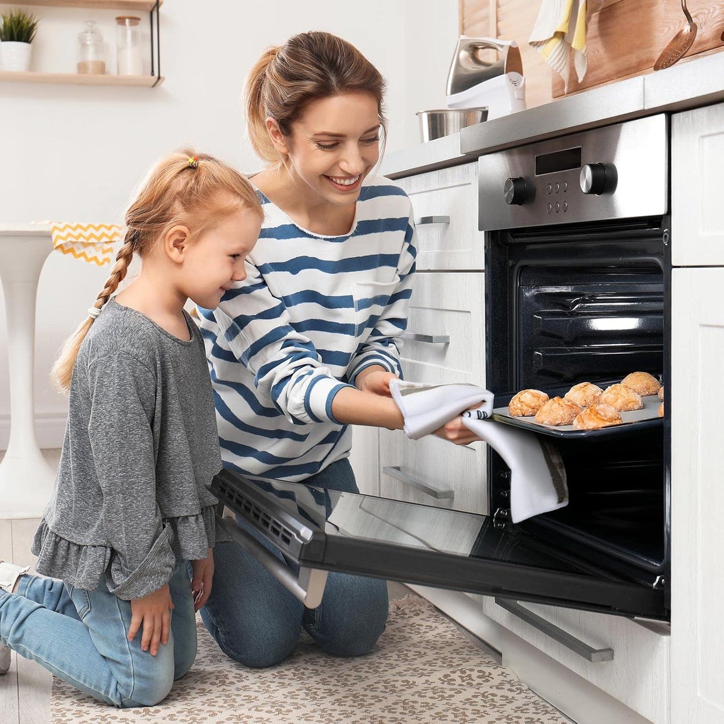 Ferraycle 4 Pieces Kitchen Dish Cloths Coffee Kitchen Hand Towels Absorbent Tea Towels 24 x 16 Inches, Coffee Lover Gift Bar Decorative Dish Cloths Rags, for Farmhouse (Mainly White,Cup Pattern)