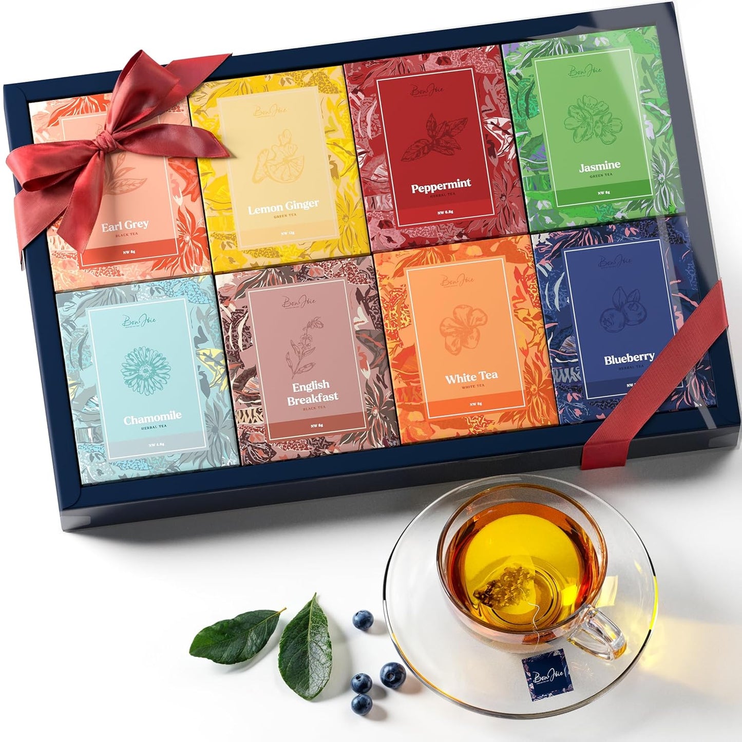 Tea Gift Set For Women - Tea Sampler Gift Set Box Variety Pack - Includes 8 Rich Flavors, 32 Tea Bags - Tea Set For Christmas Gifts For Women - Loose Leaf Tea Sampler For Tea Gifts For Tea Lovers