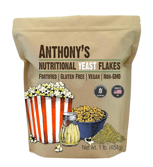 Anthony's Premium Nutritional Yeast Flakes, 1 lb, Fortified, Gluten Free, Non GMO, Vegan