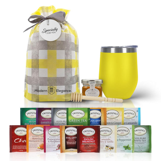 Tea Gift Set for Women & Men – Includes Assorted Teas, Elegant Mug & Honey (Yellow)