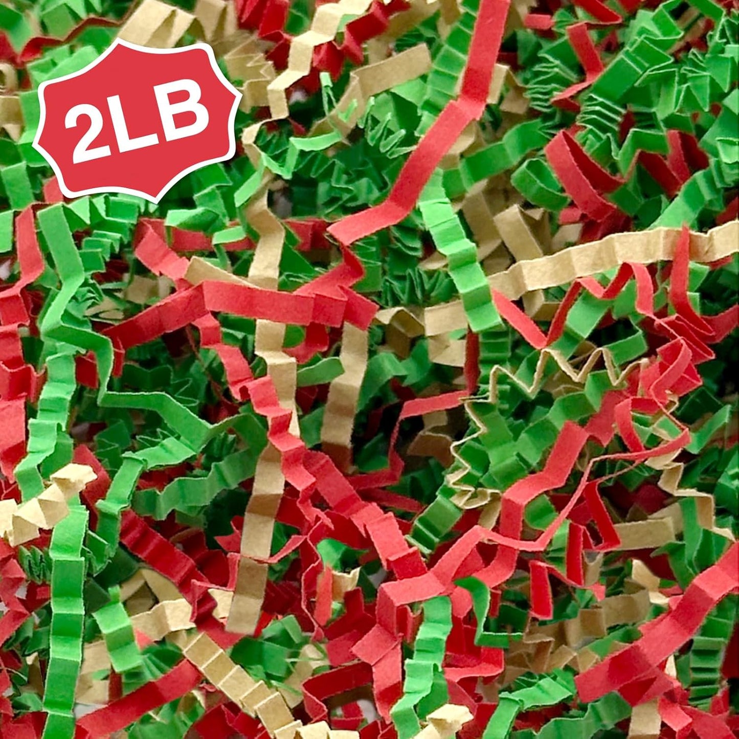 2LB Crinkle Cut Paper Shred Filler for Bag Gift Box Basket Confetti Paper Shreded Stuffing on Christmas Day Holiday(Green&Red&Kraft)