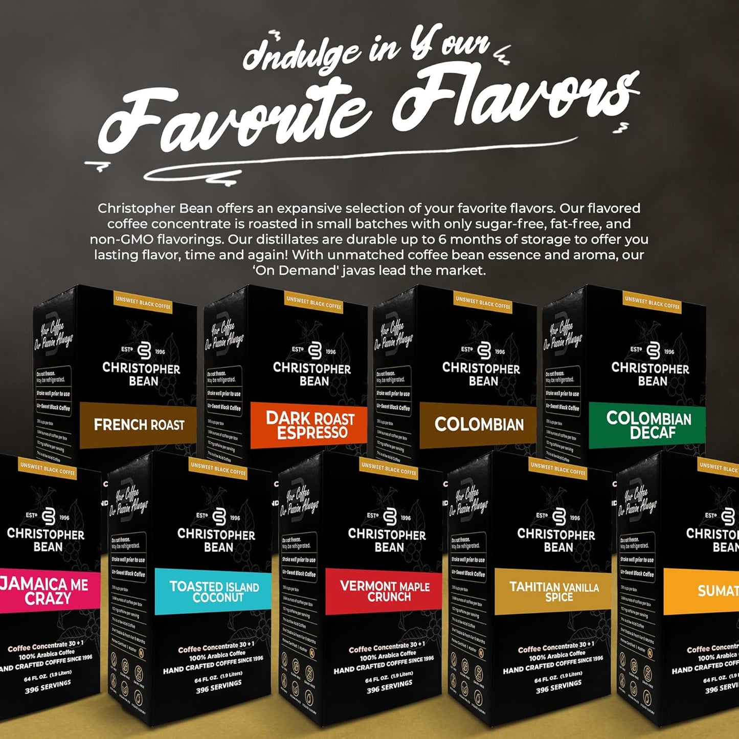 Christopher Bean Coffee - 396 servings, 30 to 1 Blend Bag in Box Liquid Instant Coffee or Cold Brew Coffee Concentrate - Hot or Iced Coffee - Jamaica Me Crazy