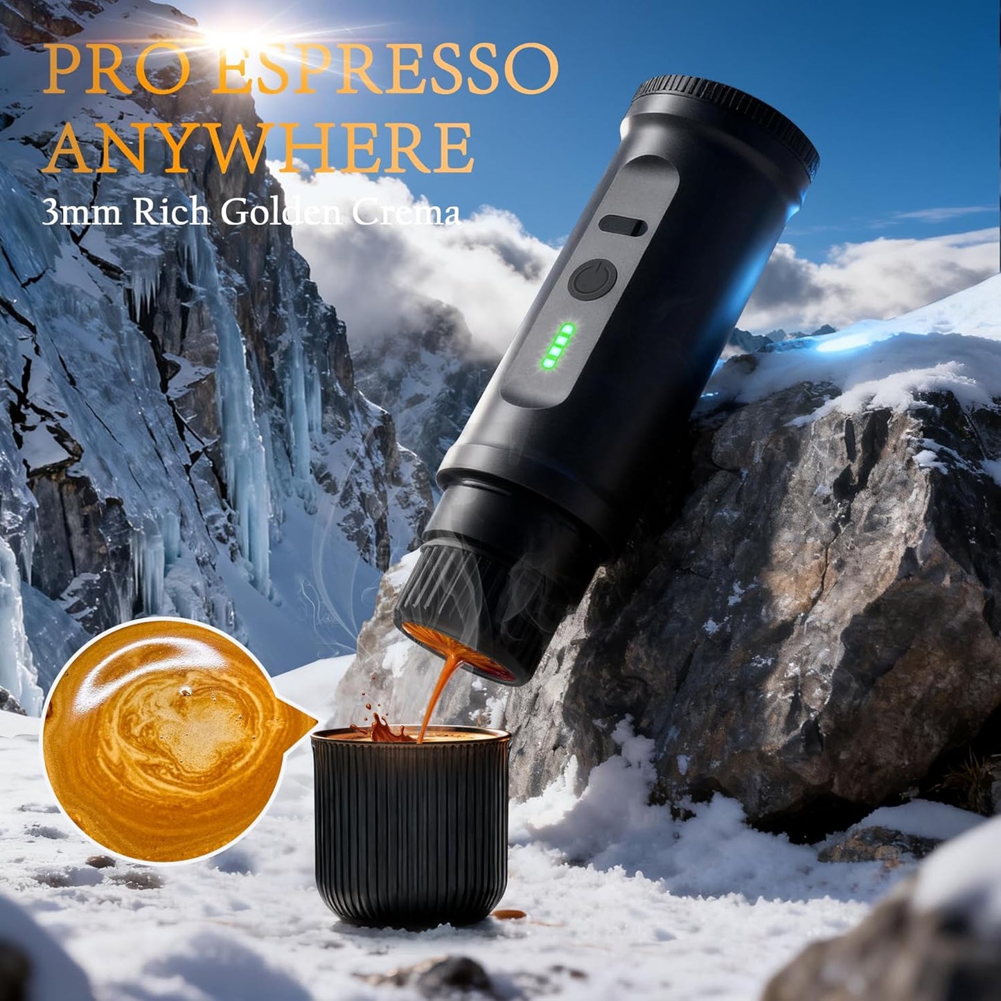 Camping Coffee Maker with Folding Stand|Portable Espresso Machine for Travel, Outdoor & Office|20Bar Pressure|7500mAh Battery|Heats in 3 Mins|Compatible with Coffee Capsules&Ground Coffee|Space-Saving