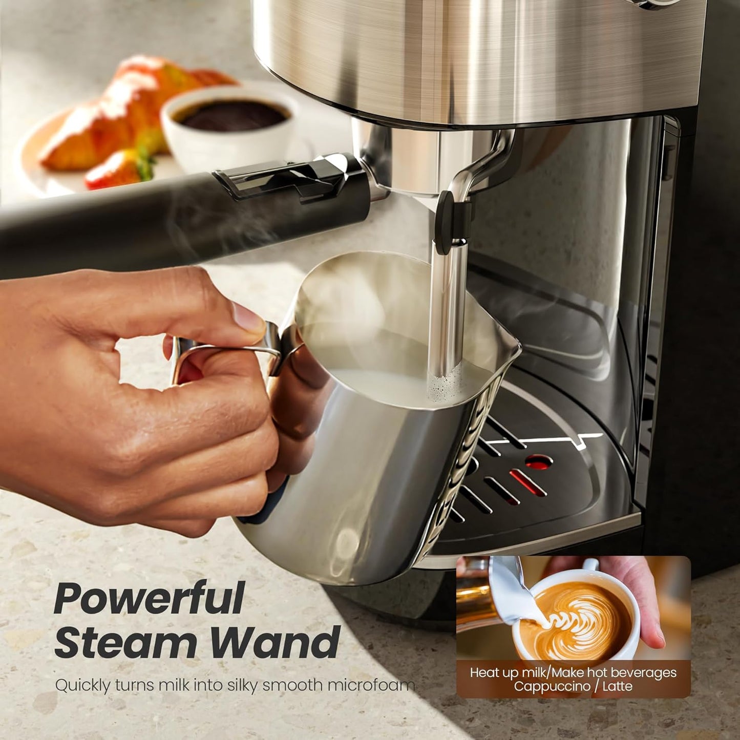 Kismile 20-Bar Espresso Machines,Semi-Automatic Espresso Machines with Milk Frother Steam Wand and Capsule Compatible,Professional Makers with Removable Water Tank for Latte &Cappuccino(BLACK)