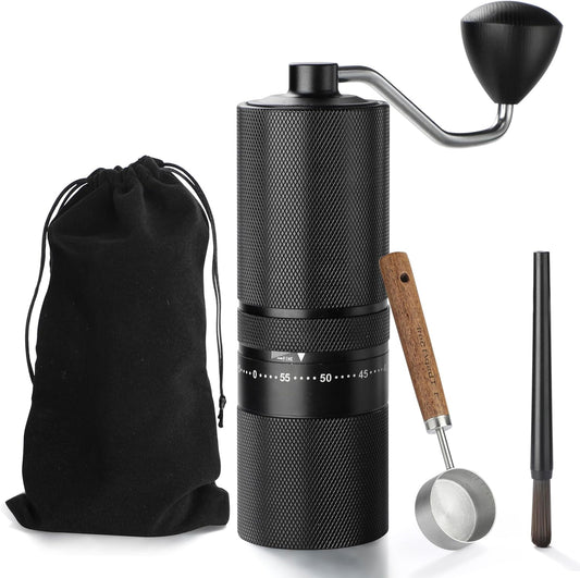 Manual Coffee Grinder with Stainless Steel Burr, Hand Coffee Grinder External Adjustable Grind Setting for Espresso, French Press (Black)