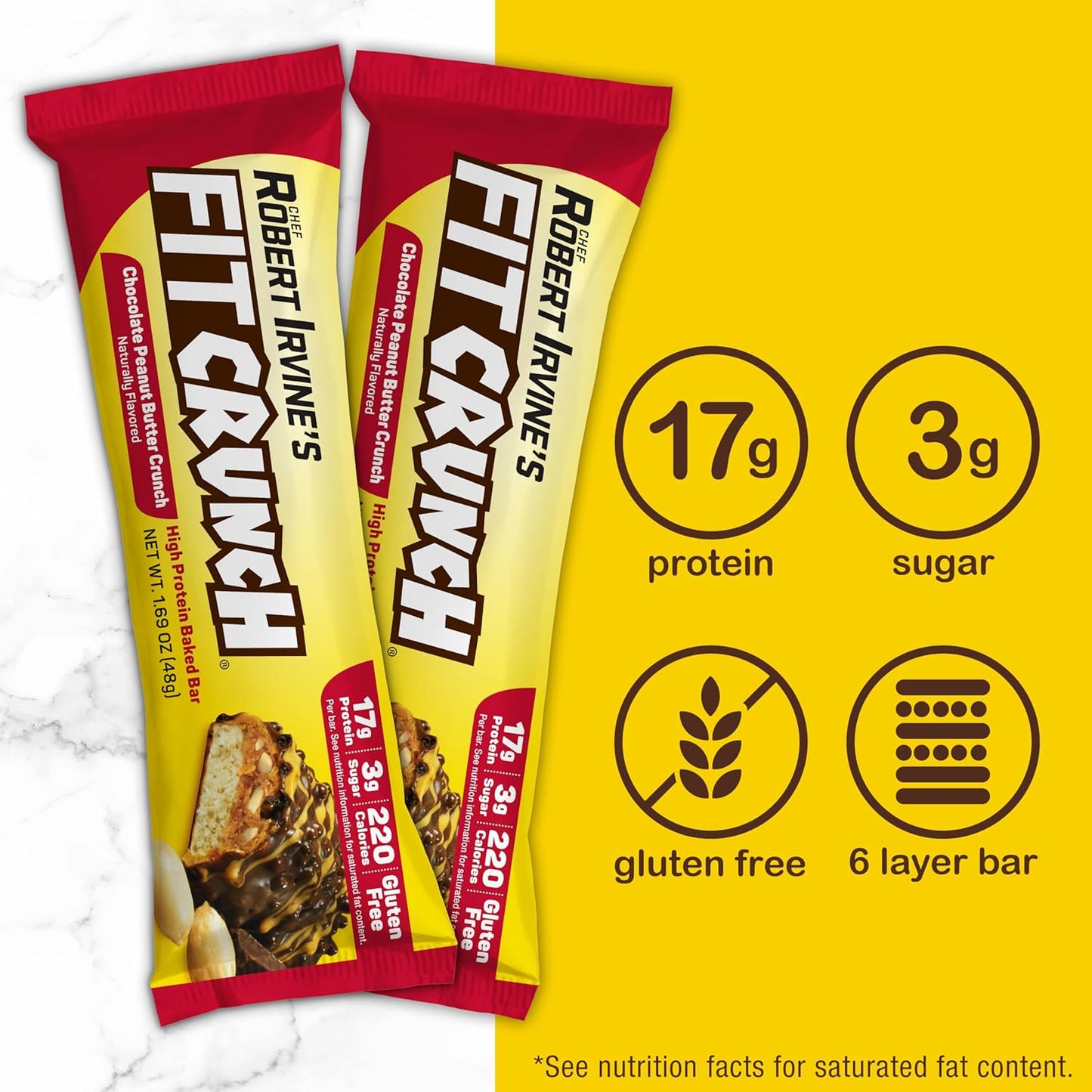 FITCRUNCH Snack Size Protein Bars, 6-Layer Baked Bar, 3g of Sugar, Gluten Free & Soft Cake Core (9 Bars, Peanut Butter Crunch)