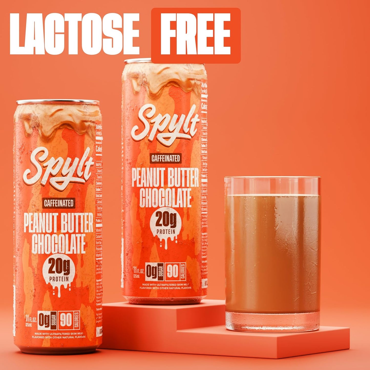 Spylt High Protein Peanut Butter Chocolate Milk with 60mg Caffeine & 20g Protein - 90 Calories, Ready to Drink, Sugar Free, Lactose Free Milk, Perfect for Workout Recovery & Afternoon Pick Me Up - 12 Count