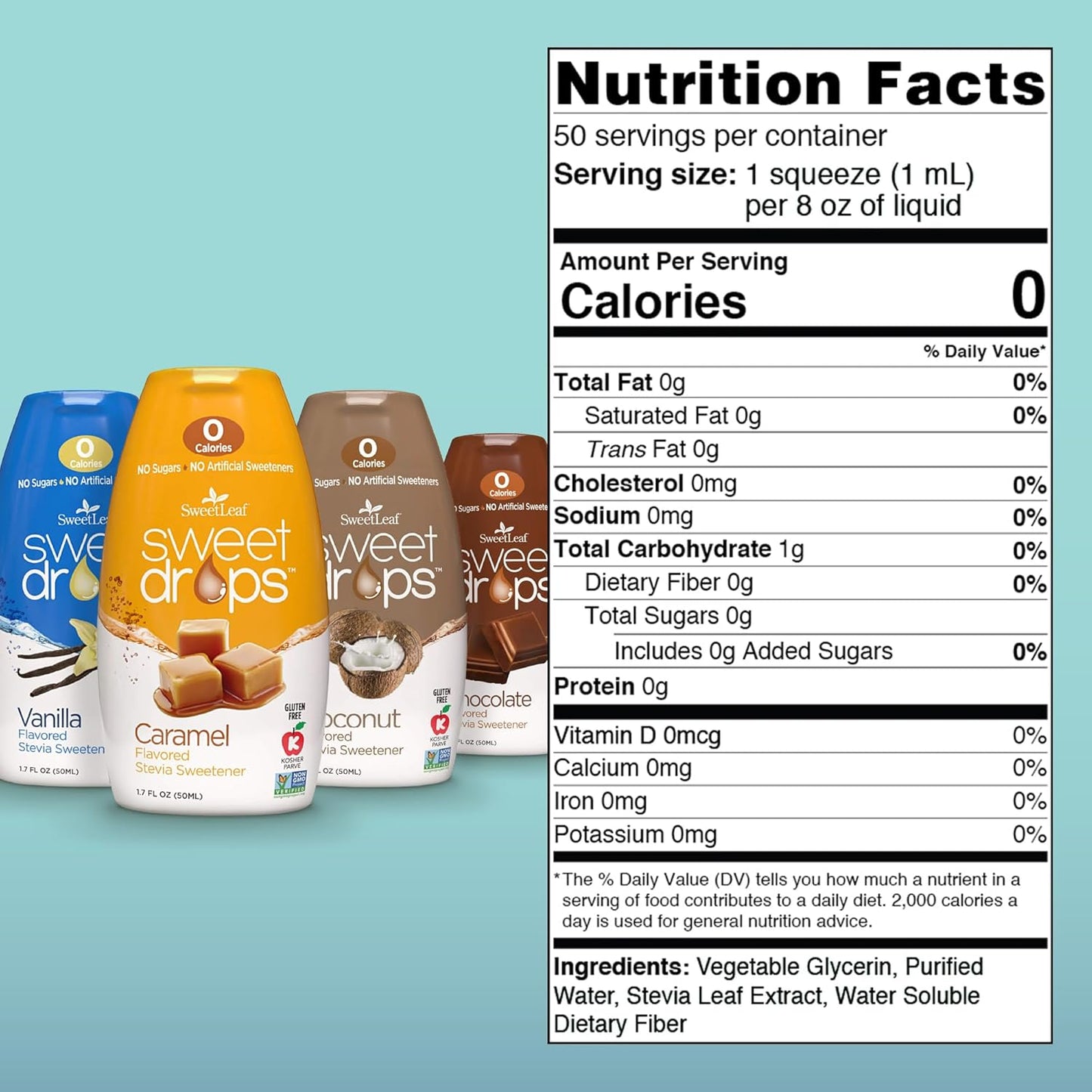 SweetLeaf Sweet Drops - Flavored Stevia Liquid Sweetener, Stevia Extract, Zero Calories, Gluten Free, Keto Friendly, Non GMO, Natural Flavor, Sugar Alternative - Variety Pack, 1.7 Fl Oz (Pack of 4)