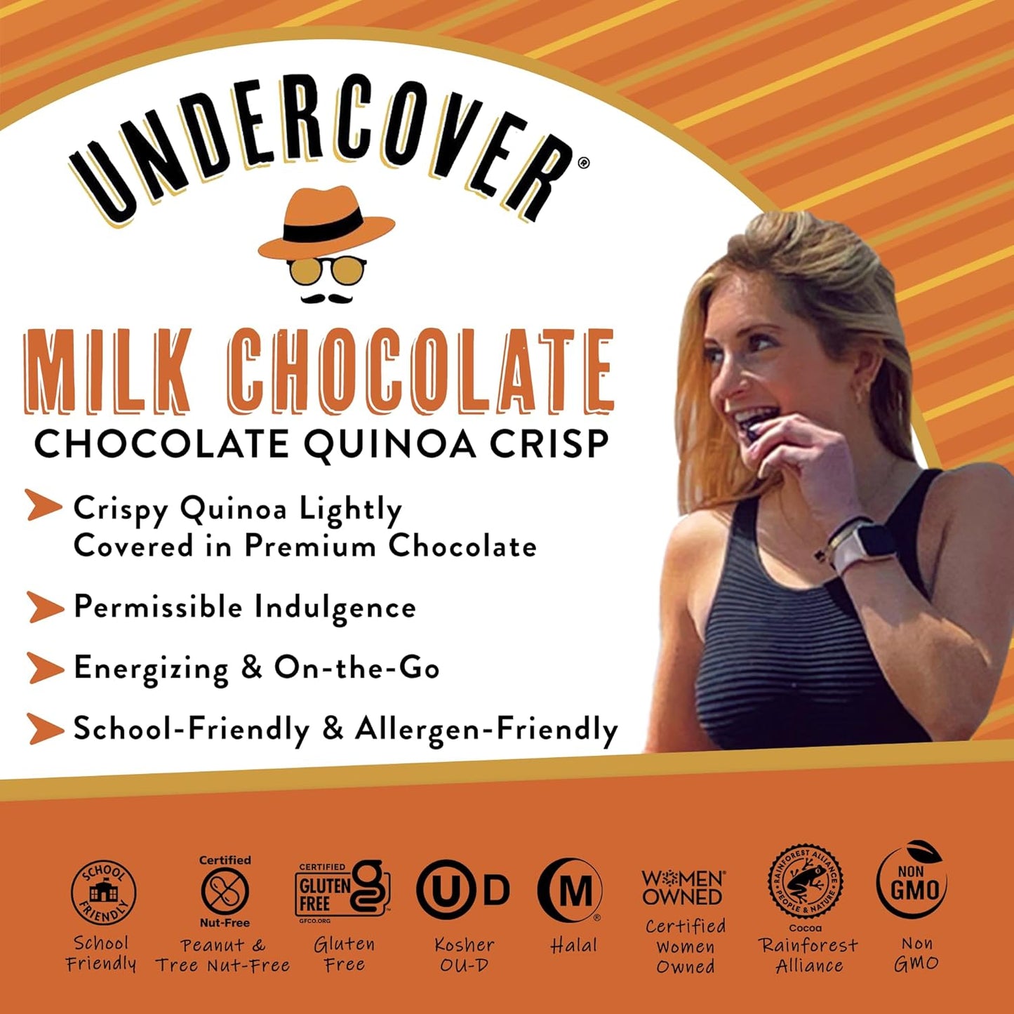Undercover Snacks Chocolate Quinoa Crisps - Milk Chocolate | 70-Count, Individually Wrapped Crisps | Gluten Free, Nut-Free, Allergen Friendly, Kosher, NOT AIRLINE SIZE