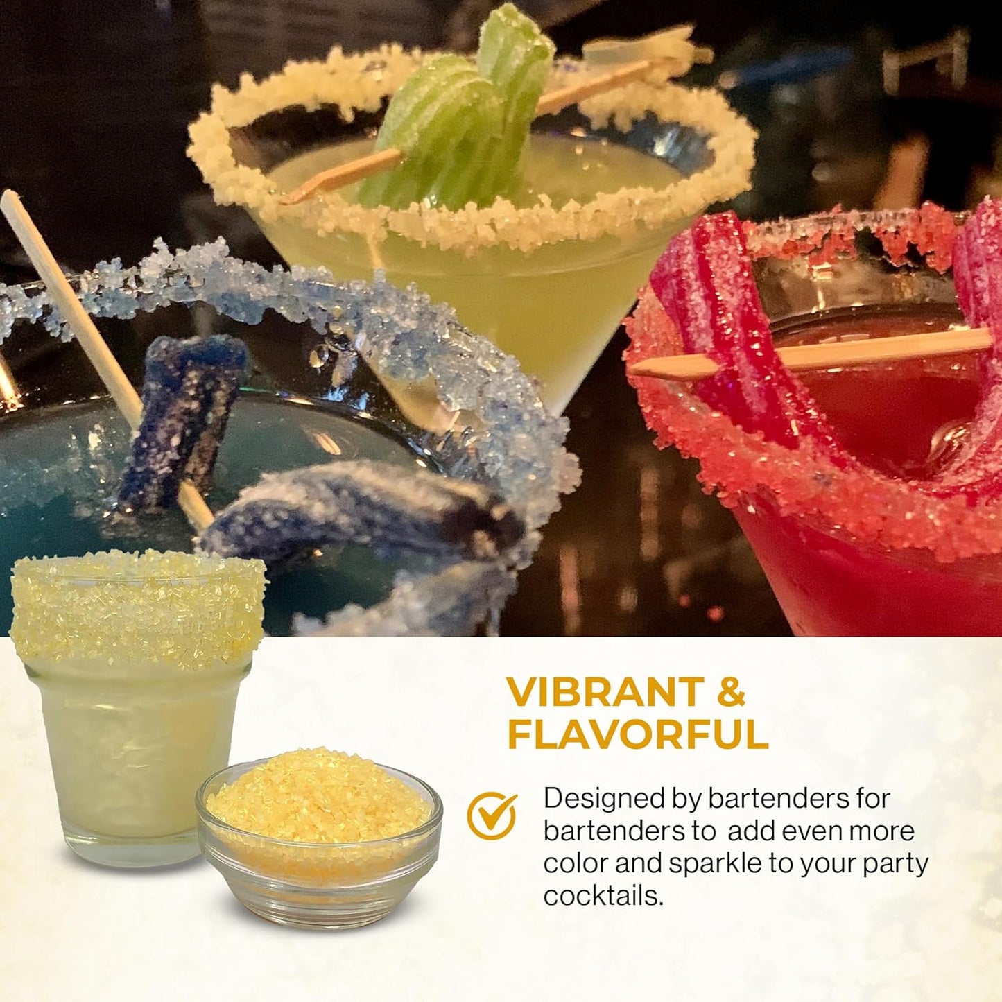 Snowy River Gold, Cocktail & Margarita Sugar Rimmer - Vibrant Naturally Colored Sugar for Cocktail Rimming, Baking & Decorating, Medium Crystal - 16oz