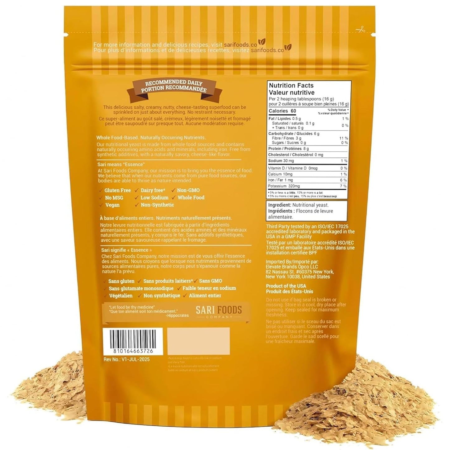 Non Fortified Nutritional Yeast Flakes, Whole Foods Based Protein Powder, Vegan, Gluten Free, Vitamins B, Beta-glucans, and All 18 Amino Acids (24 oz.)