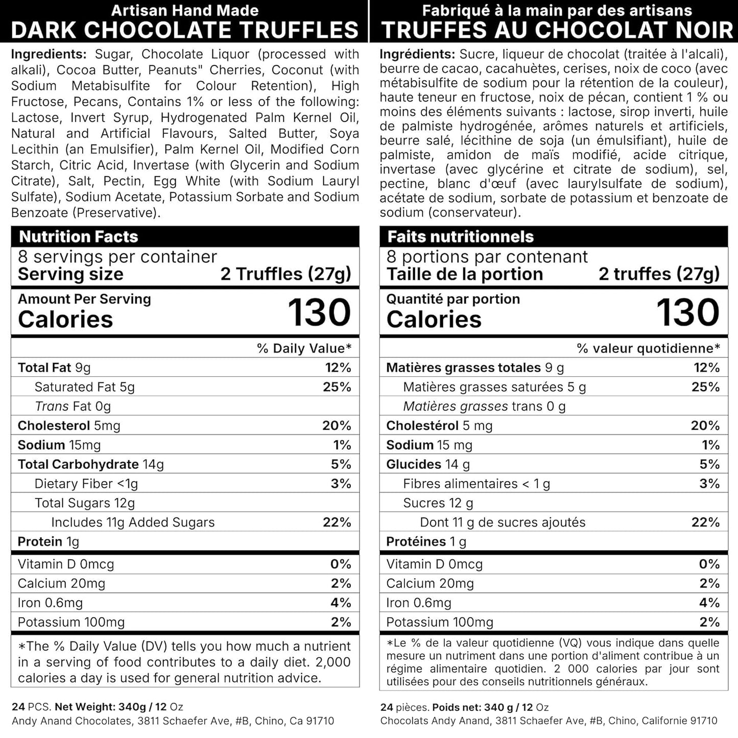 Andy Anand Chocolatier Luxurious Dark Chocolate Truffles Gift Box - Handmade Gourmet Chocolate Assortments, Gluten Free chocolate Perfect_gifts for her & for birthday Gifts & wedding gifts (24 Pcs)