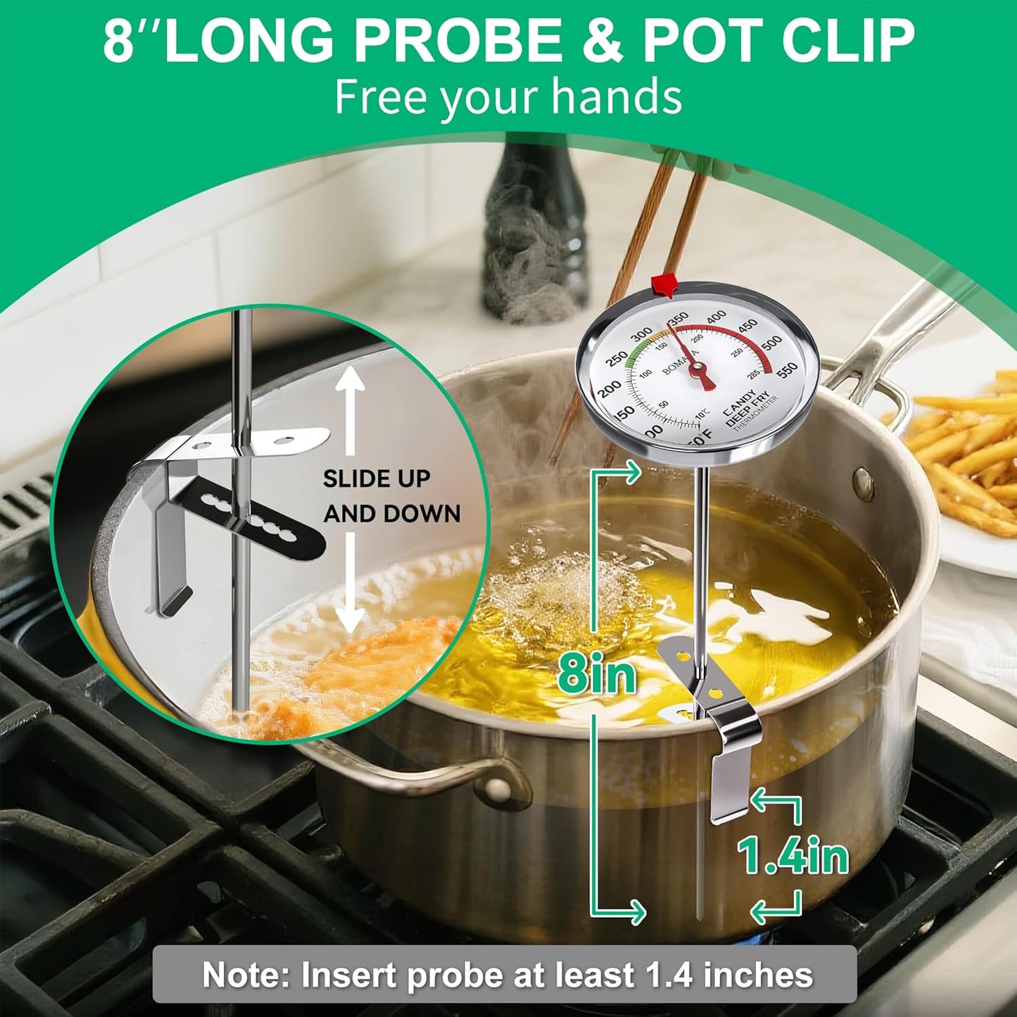 BOMATA 2-Pack Waterproof IP67 Candy Thermometers with Pot Clip, Deep Fry Oil Thermometer with Upgraded 2.5in Large Display for Cooking, Food, Turkey, BBQ, Grill... Mth400 Silver & Gray