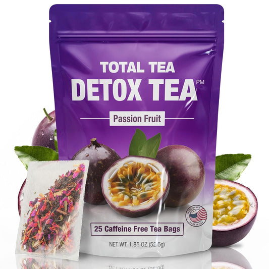 Total Tea SIimming Detox Tea Caffeine Free - 25 Day Detox - Herbal Tea with Chamomile, Hibiscus Tea & Ginger Root for Colon Cleanse – Natural Passion Fruit Tea