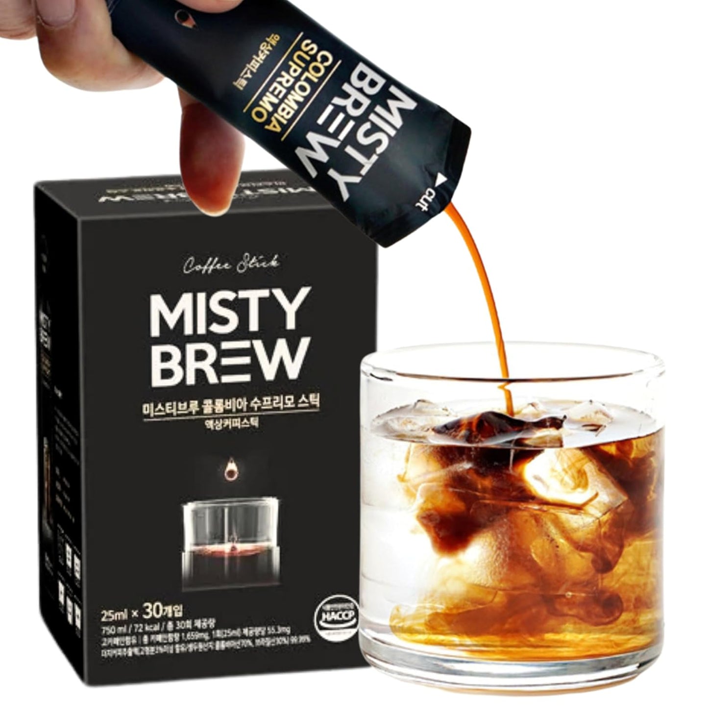 Cold Brew Coffee Concentrate liquid, Single Serve Coffee Sticks, MistyBrew, Imported from Korea, Premium coffee (30 sticks, Supremo)