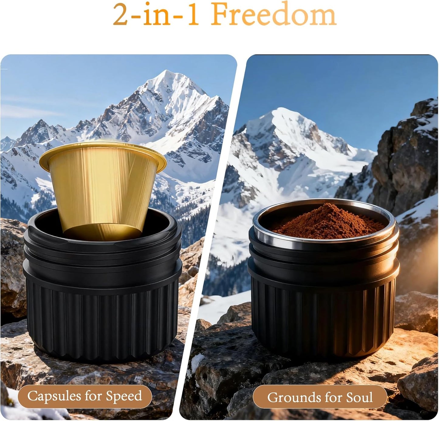 Camping Coffee Maker with Folding Stand|Portable Espresso Machine for Travel, Outdoor & Office|20Bar Pressure|7500mAh Battery|Heats in 3 Mins|Compatible with Coffee Capsules&Ground Coffee|Space-Saving
