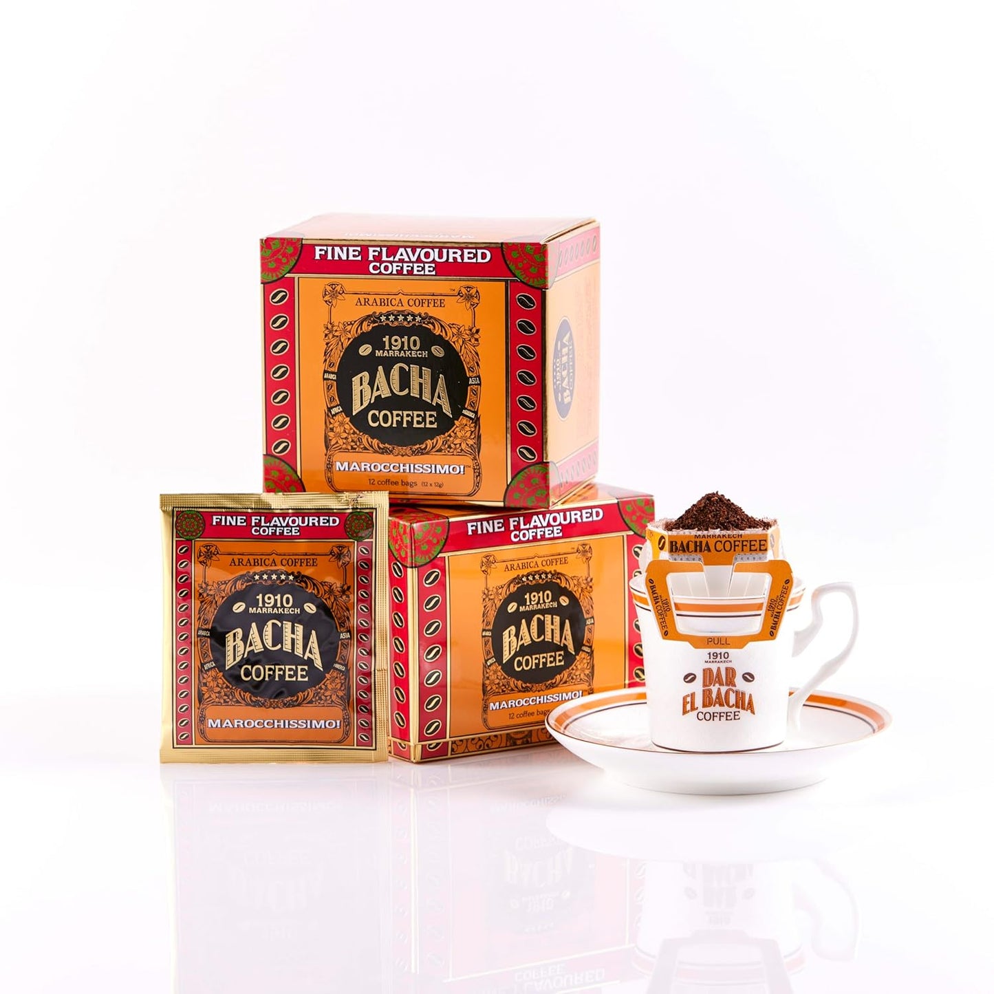 Bacha Coffee | Marocchissimo! Fine Flavoured, Medium Roast, 100% Arabica Specialty Coffee, 12 Coffee Drip Bags, Gift Box