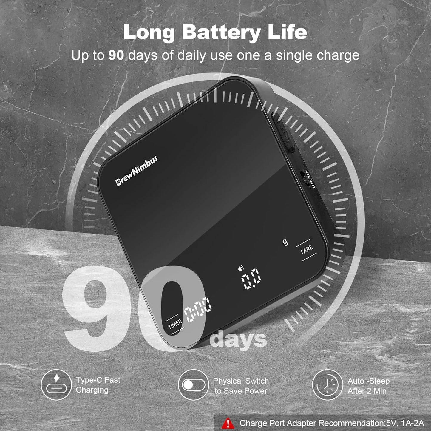 Mini Coffee Scale with Timer, 2kg/0.1g High Precision Scale for Espresso & Pour-Over, Portable Digital Kitchen Scale, 4 Modes & 3 Units, USB Charging, Tempered Glass Platform, Black