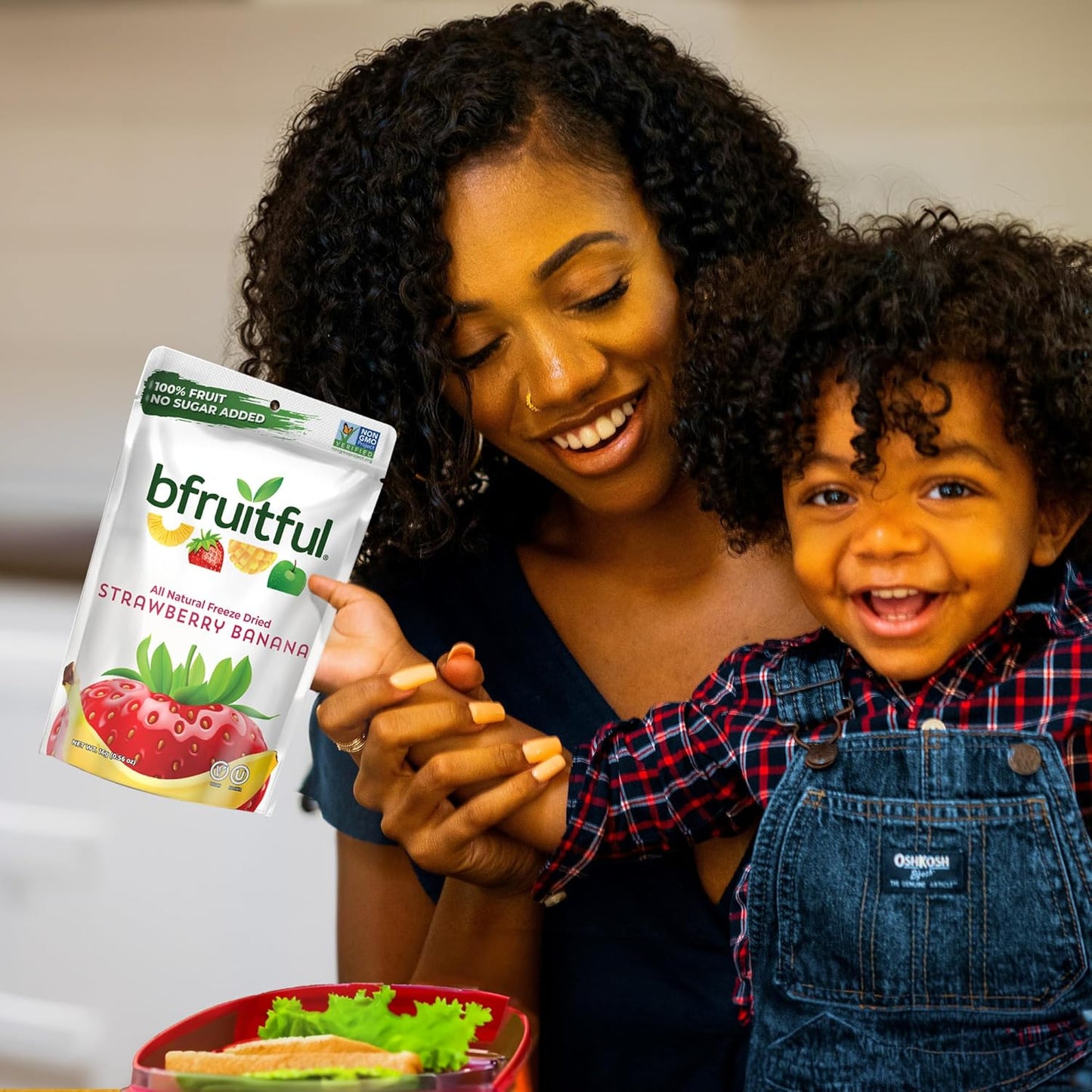 bfruitful Freeze-Dried Strawberry Banana, Freeze Dried Fresh Fruit Bites, Gluten Free, Vegan, Dairy Free, Kosher, No Sugar Added, Non GMO, Healthy Snacks for Kids or Adults, 0.56 oz Single-Serve Snack Packets, 12 Pack