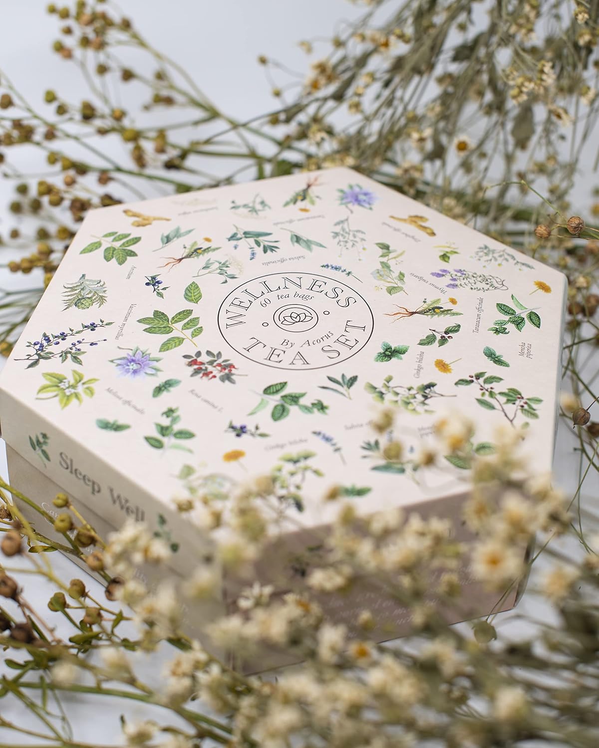 ACORUS Wellness Tea Set – Natural Herbal Tea Variety Pack, Gift Set of 6 Different Teas, 60 Bags Individually Wrapped, Herbal Sampler Box, Harmonious Balance of Taste & Aroma