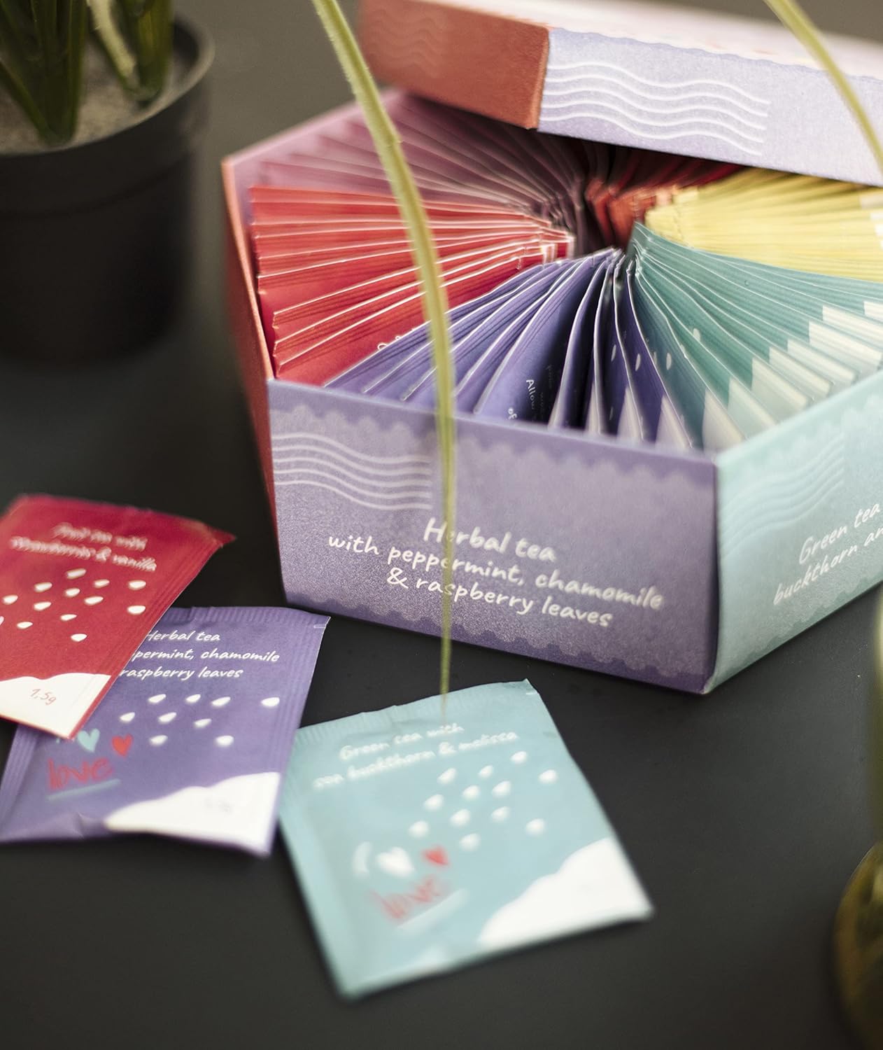 ACORUS | Loveland Tea Set | Natural Assorted Tea Hamper Box | Set of 6 flavors | Surprise your loved ones | Valentines box | Large Selection Box | Tea Gift Sets | 60 Tea Bags