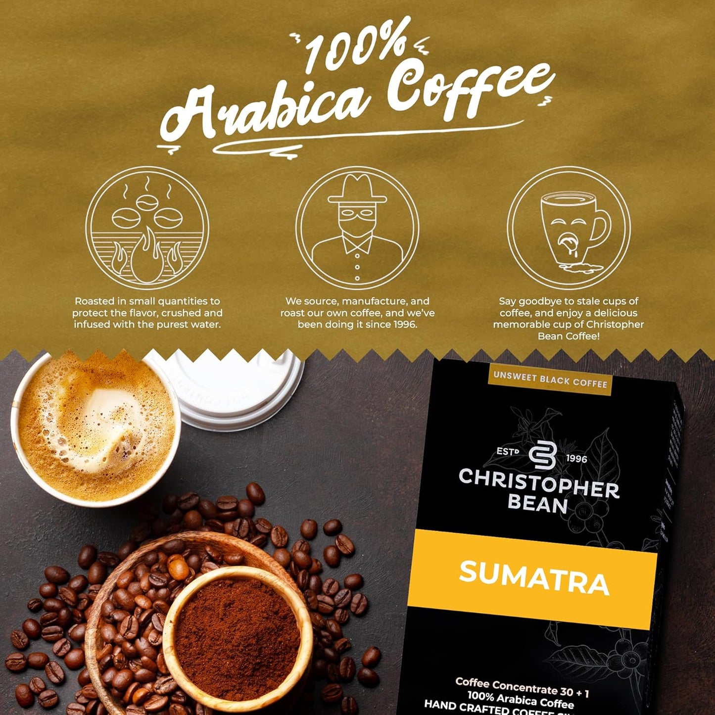 Christopher Bean Coffee - 396 servings, 30 to 1 Blend Bag in Box Liquid Instant Coffee or Cold Brew Coffee Concentrate - Hot or Iced Coffee - Sumatra Brew