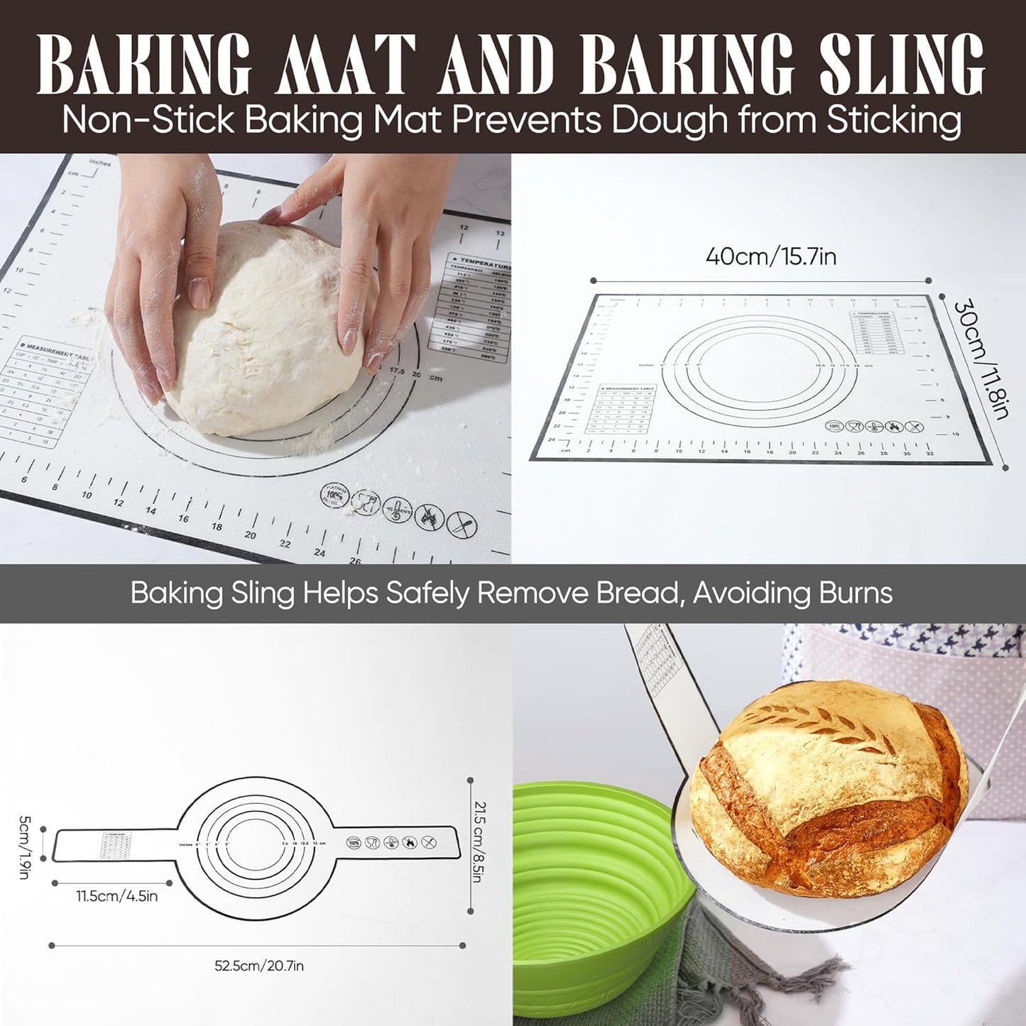 Sourdough Starter Kit with Jar – Complete Sourdough Bread Baking Supplies for Beginners, Includes 2 Silicone Proofing Baskets Baking Mat Sour Dough Kit - Green