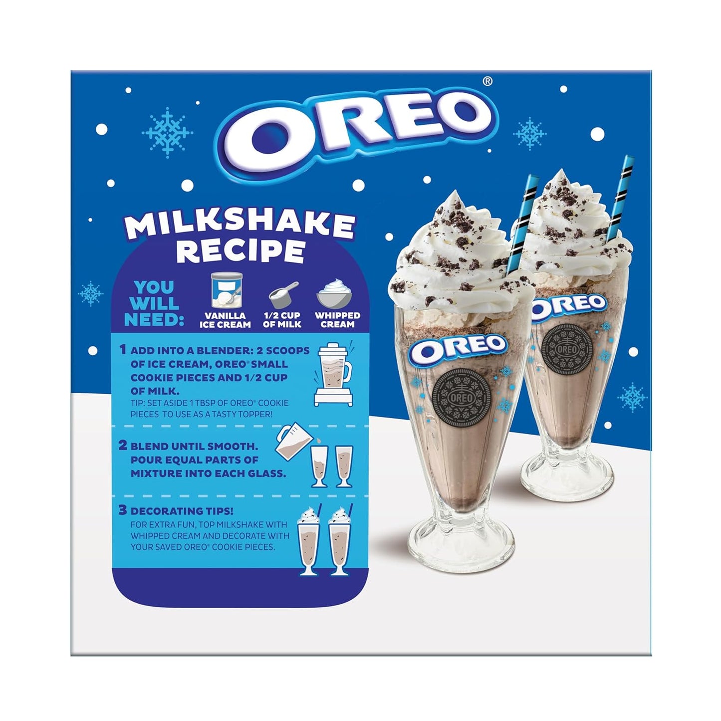 Oreo Milkshake Gift Set, Includes Oreo® Cookie Pieces, 2 Glass Cups, 2 Straws & Ice Cream Scoop, Dessert Kit & Gift Idea, by Frankford Candy