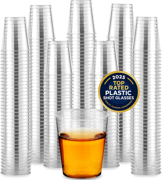 1000 Plastic Shot Glasses - 1.5 Oz Disposable Cups - 1.5 Ounce Shot Glasses - Ideal for Whiskey, Wine Tasting, Food Sampling and Sauce Dipping at Catered Events, Parties and Weddings (Clear)